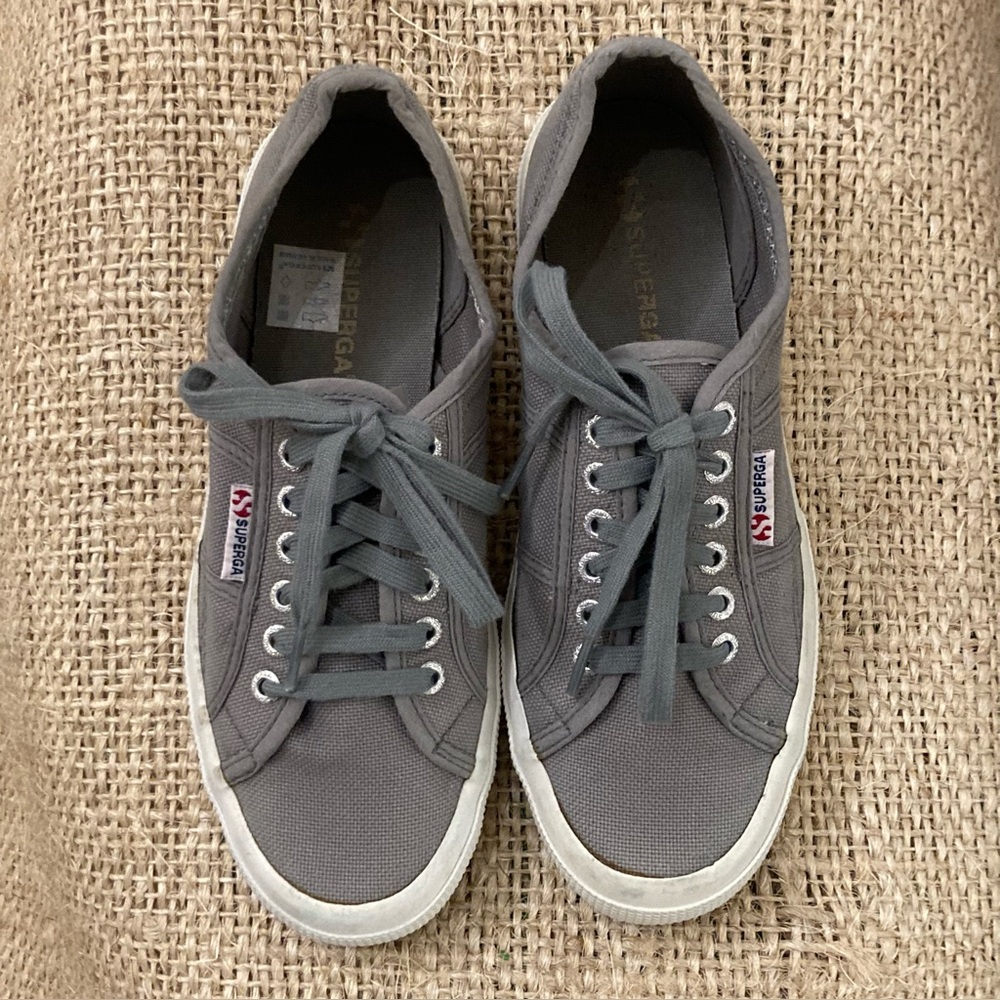 Superga Grey Canvas Low Top Lace Up Sneakers Size 40